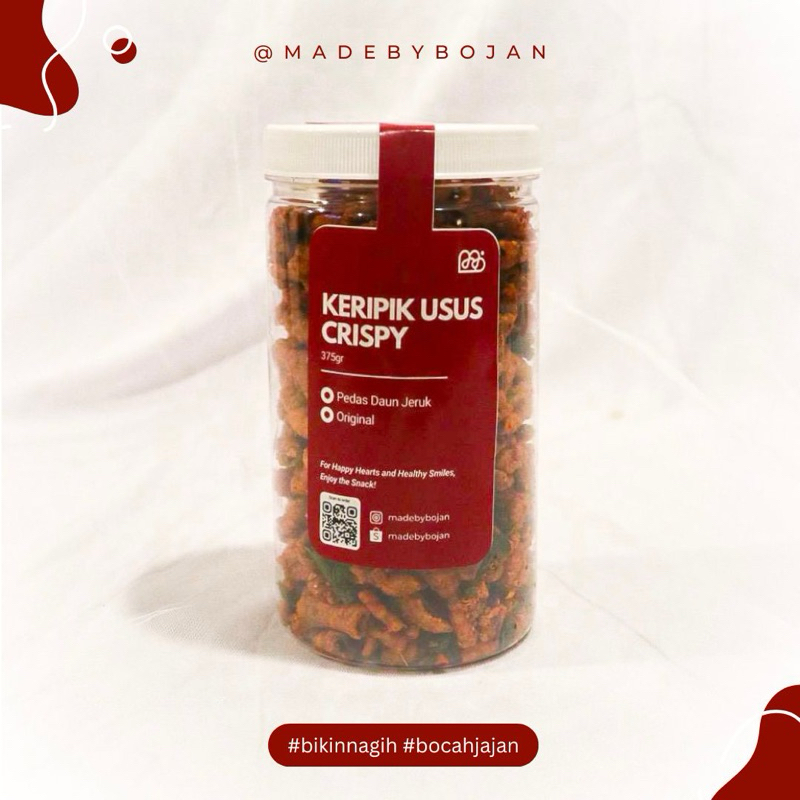 

Keripik Usus Pedas Daun Jeruk Toples 375 gram - cemilan pedas madebybojan