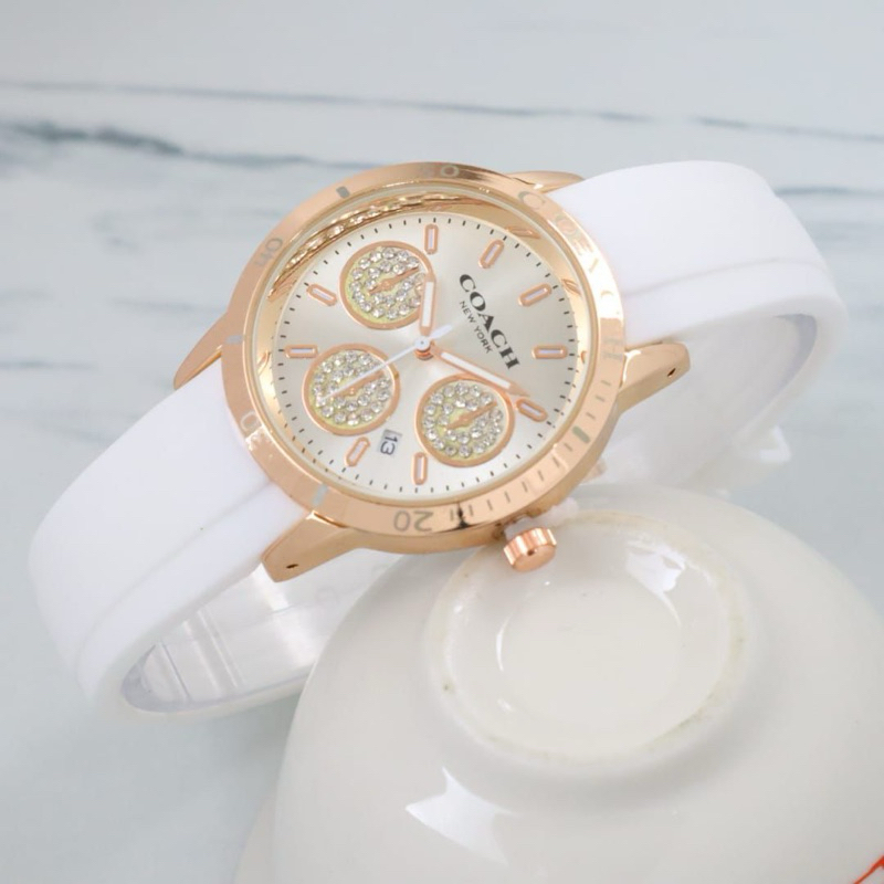 ( BISA COD ) Jam Tangan Wanita COACH Rubber Tali Karet Chrono Off Tanggal Aktif Jam Tangan Fashion C