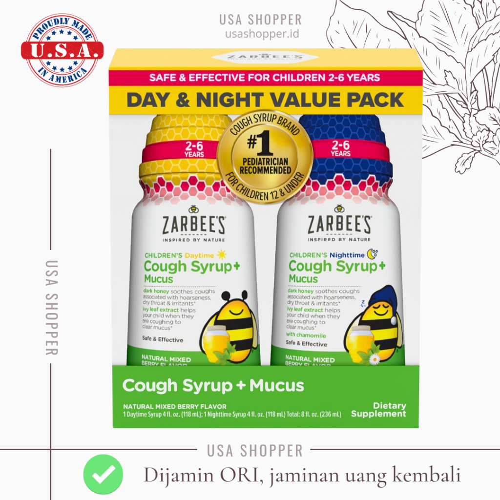 [ORI USA] Zarbee's Cough Syrup Mucus Day Night Berry Flavor Toddler Obat Batuk Anak