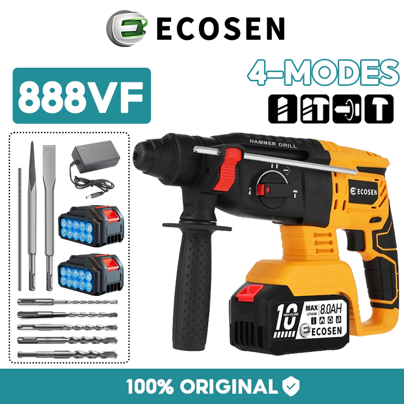 ECOSEN 888VF Cordless Brushless Rotary Hammer Impact Drill Electric Rechargeable Portable Powertool