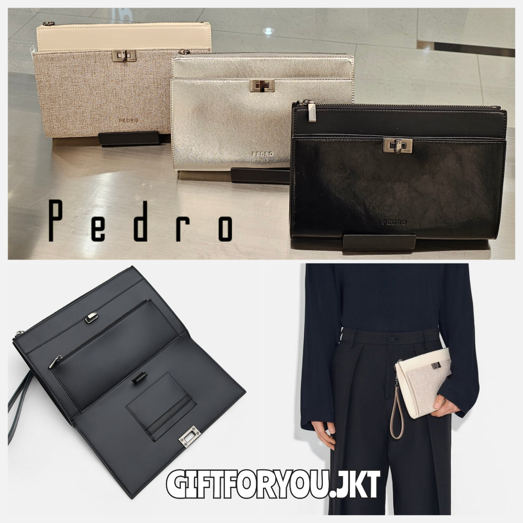 Pedro Tas Clutch Edge Bag Man Pria Laki-laki Cowok Fashion Casual Kasual Silver Beige Black Premium 