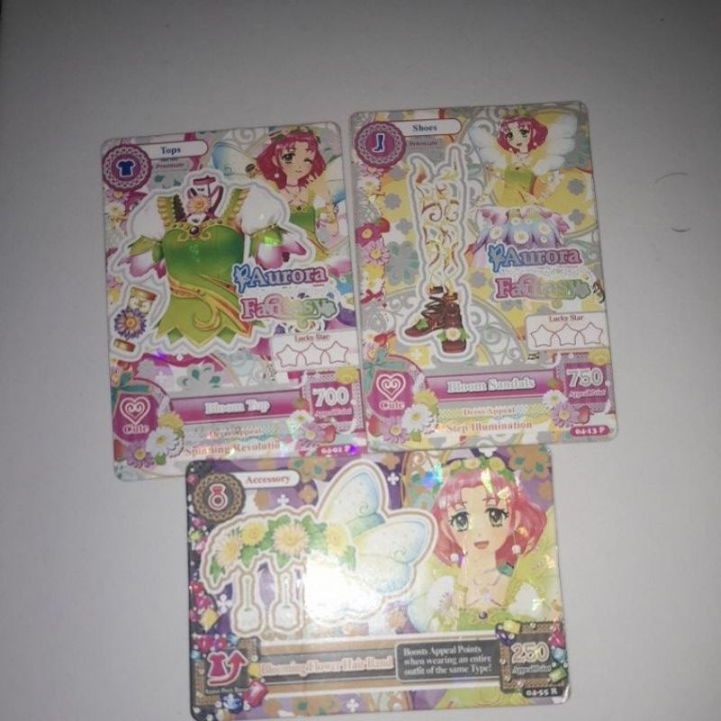 ‼️FAKE CARD TAPI BISA MAIN DI MESIN‼️ WTS AIKATSU SET BLOOM TOP SANDALS BLOOMING FLOWER HAIR BAND AC