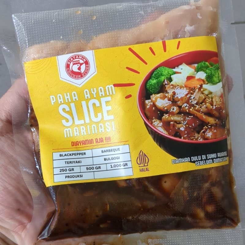 

diAyamin Ayam Slice Marinasi Praktis 250Gr - Barbeque Blackpepper Gochujang Teriyaki