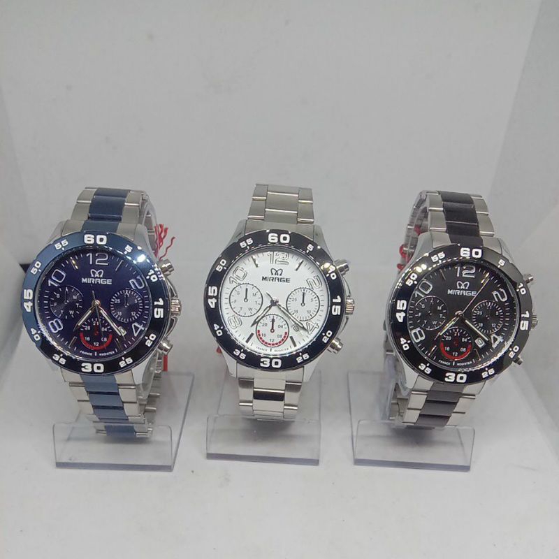 Jam Tangan Mirage (8810BRP-M) Crono bulat tali rantai (Original)