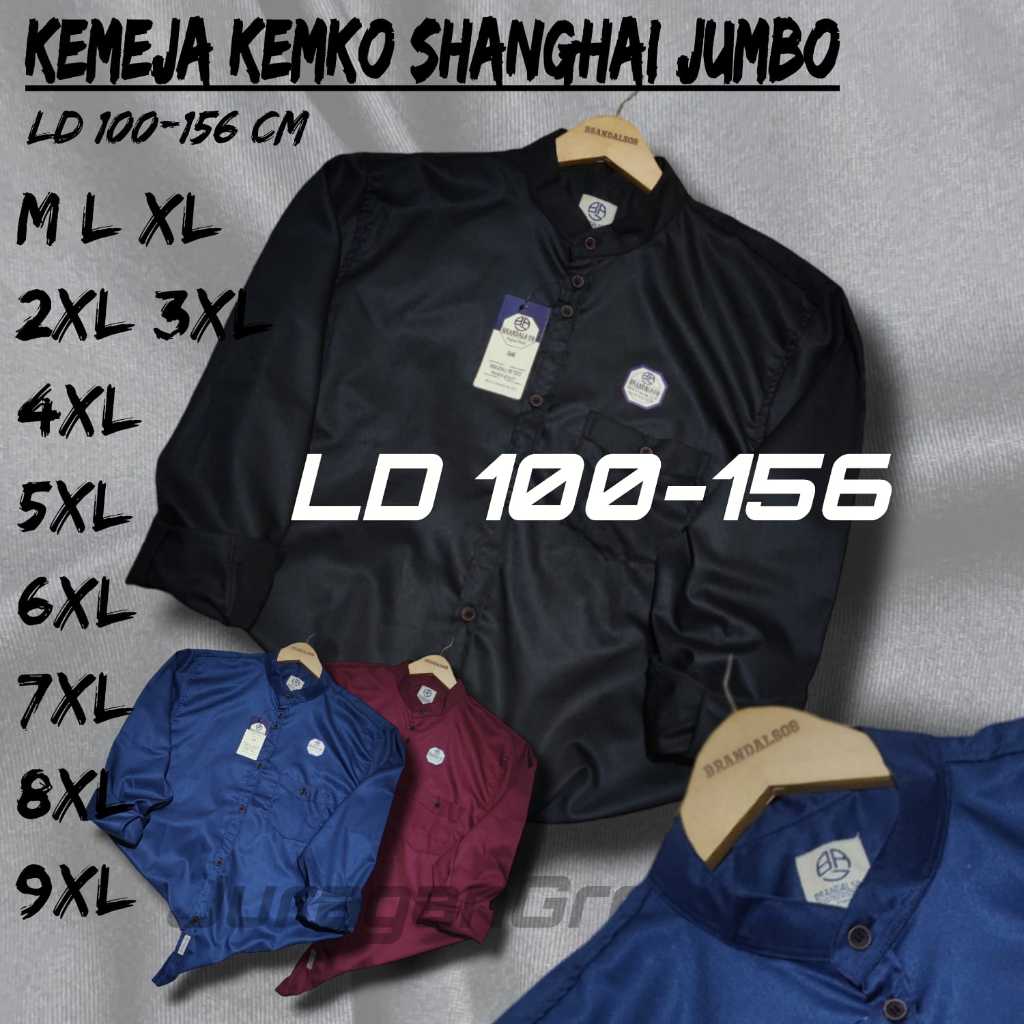 Kemeja Shanghai Kemko Polos Pria Wanita Jumbo Lengan Panjang Oversize Bigsize Katun LD 120 130 140 1