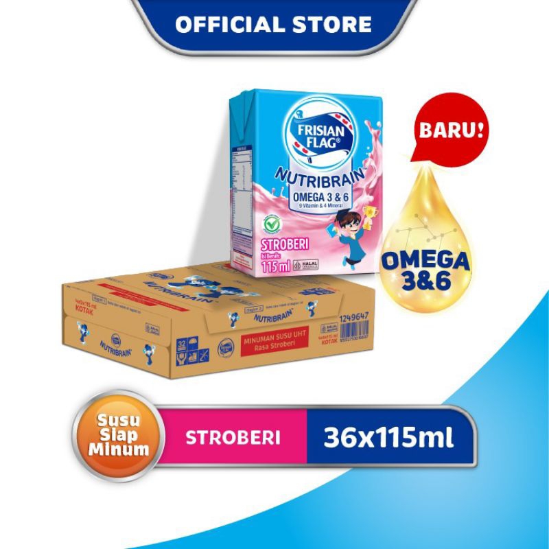 

(Paket 6 Pcs.) Frisian Flag Omega Susu UHT Strawberry 115 ml