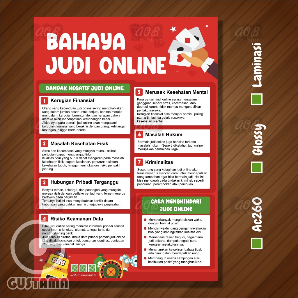 Poster Bahaya Judi Online, Poster Edukasi Laminasi A3