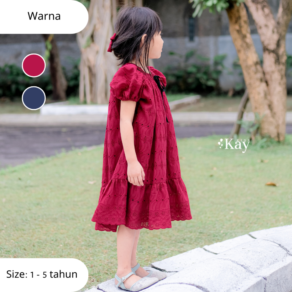 KayKids - Baju Dress Gaun Ruffle Katun Bolong Anak Perempuan Seri Rembulan