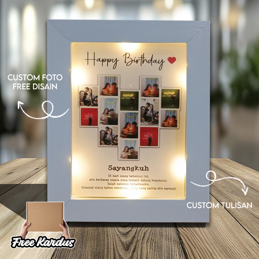 {PENGIRIMAN 24 JAM} KADO UNIK Frame Foto Polaroid dengan Lampu 3D GIFT FRAME / Kado Ulangtahun /