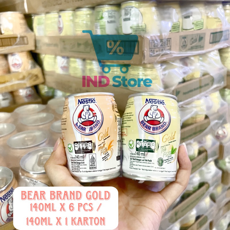 BEAR BRAND Susu Steril GOLD WHITE TEA / WHITE MALT 140ml isi 6 pcs dan 1 karton (24 pcs)