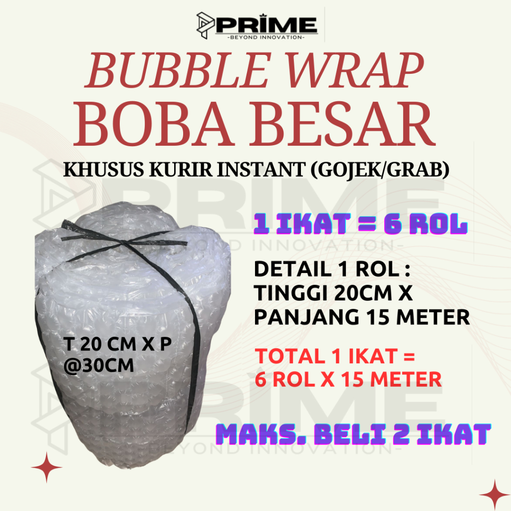 

BUBBLE WRAP BOBA BESAR - T20CM X P30CM KHUSUS KURIR INSTANT AIR CUSHION ROLL PACKING PAKET PACKAGING TEBAL