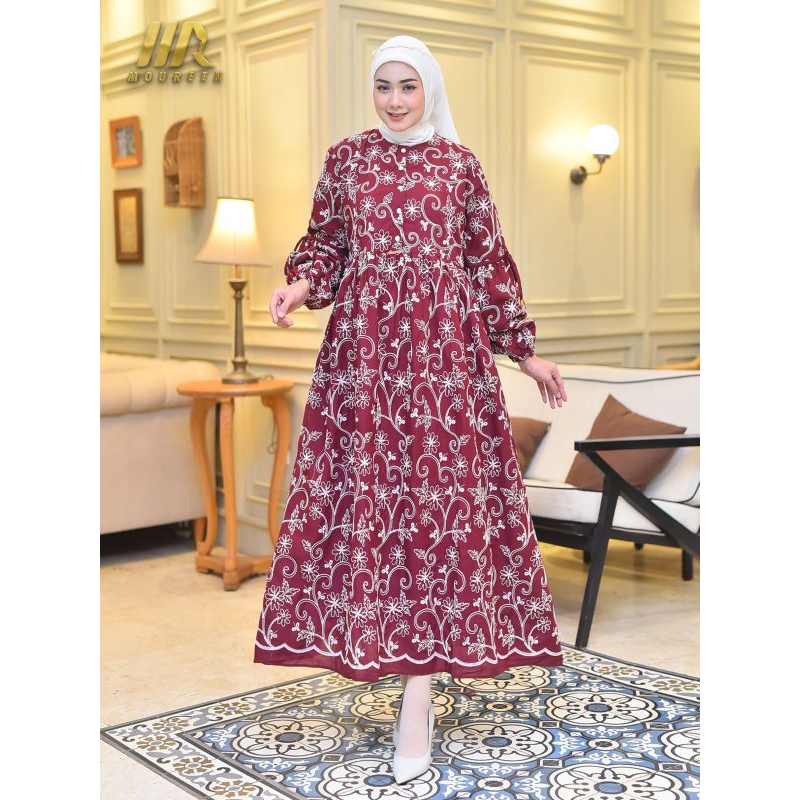 MIDI DRESS KATUN BOLONG BORDIR SULTAN FULL FURRING KHUSUS PUTIH
