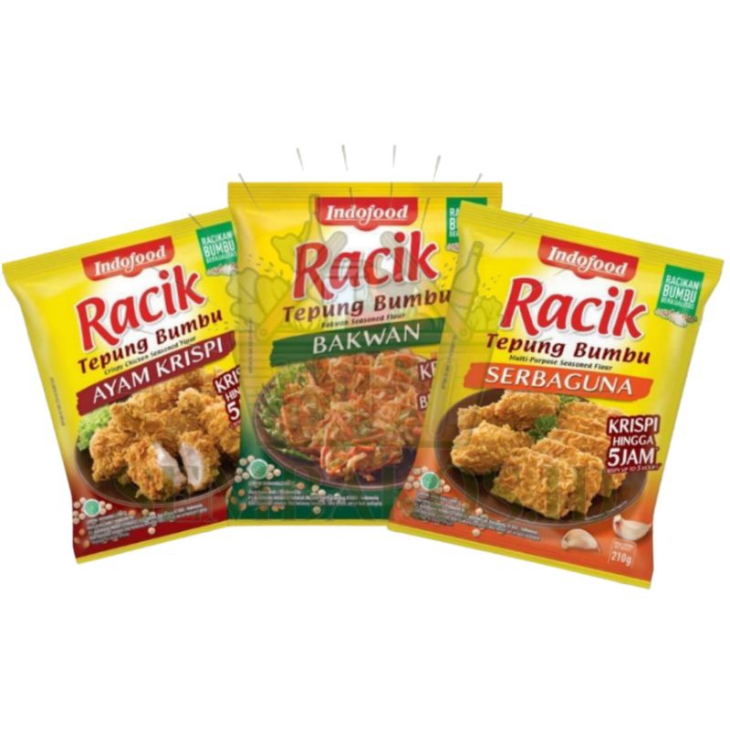 

RACIK - Tepung Bumbu | Tepung Serbaguna 75gr | Racik Serbaguna 210gr | Tepung Bakwan 210gr | Tepung Ayam Kripsi 210gr per pcs