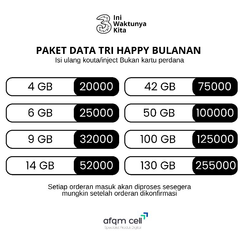 PROMO Isi Ulang Kouta Paket Data Tri Murah Happy Bulanan