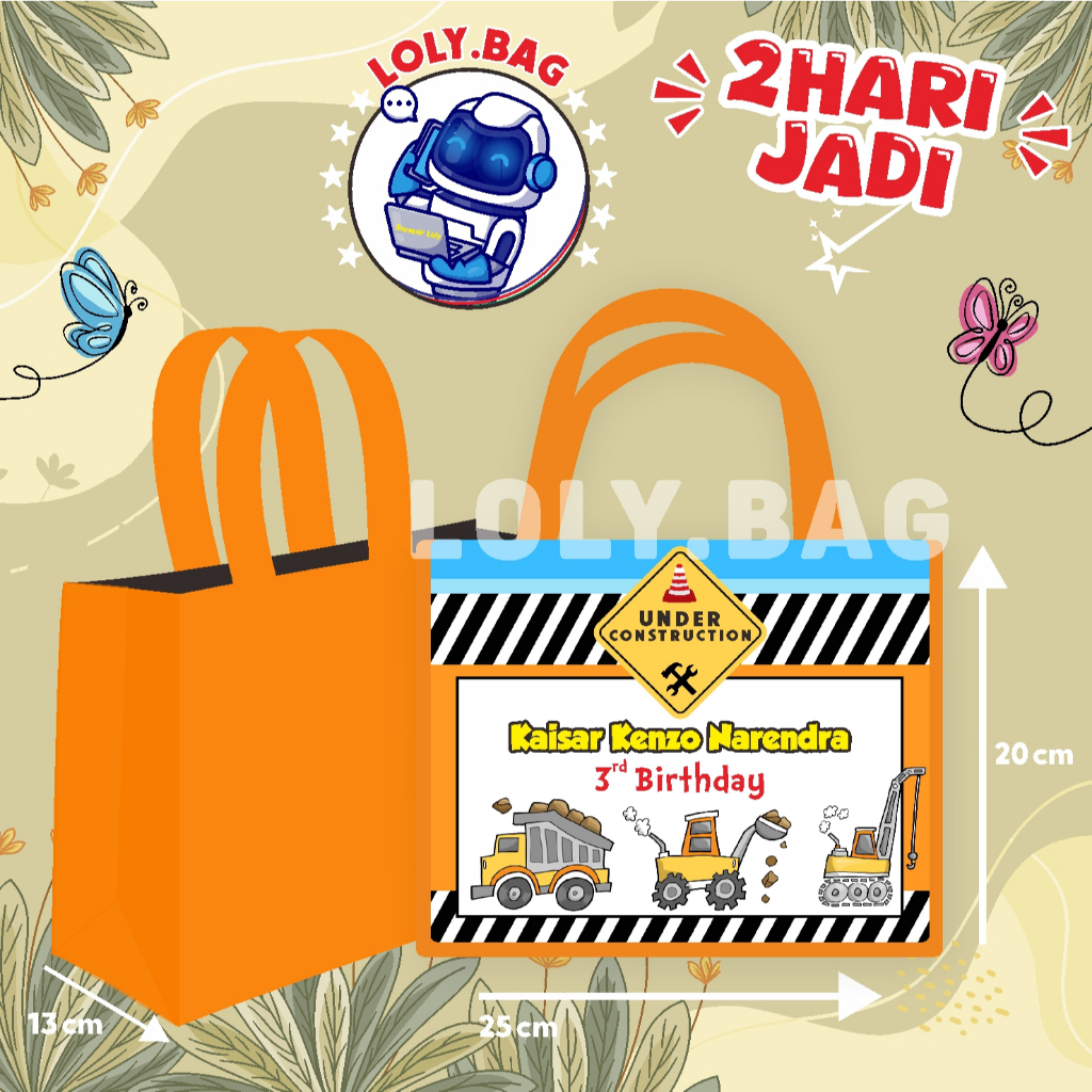 

Tas Ultah / Tas Ulang Tahun Murah/Goodie bag murah/souvenir ultah/Tas tema Excavator