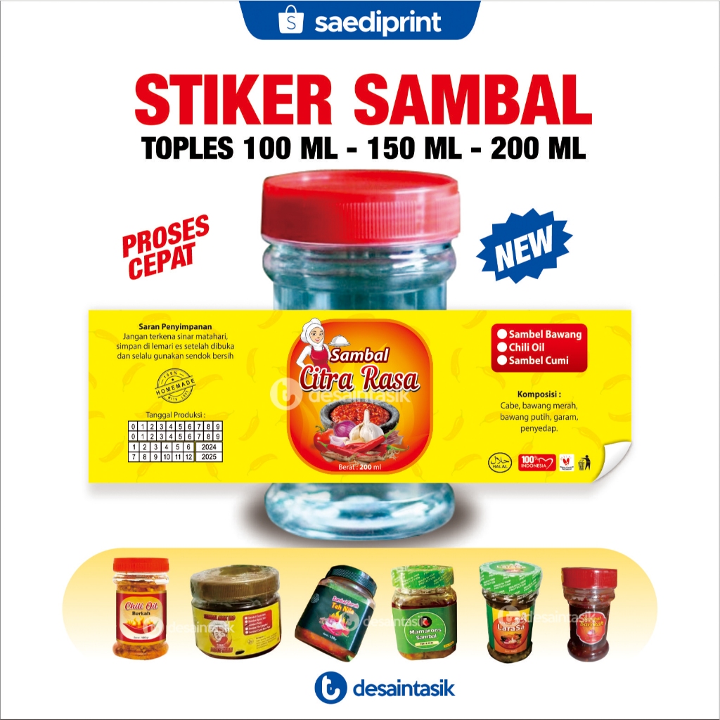 

Stiker Sambal Toples 100, 150, 200 ML Siap Pakai Proses Cepat