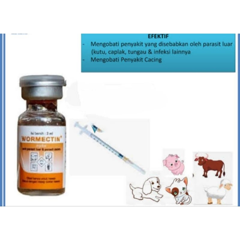 Wormectin 2 ml dan suntikan obat injek hewan mengatasi parasit luar dan dalam
