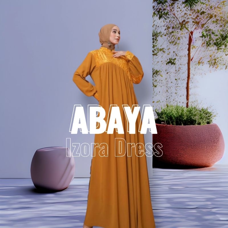 Semi Abaya | Dress Only | Abaya Lebaran Ceruty Mix Tile Bludru | Abaya Bludru Mewah - Izora by Belif
