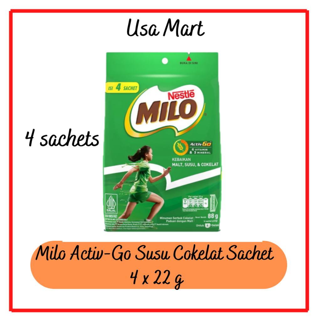 

Milo Activ-Go Susu Cokelat Sachet 4 x 22 gr / Milo Sachet