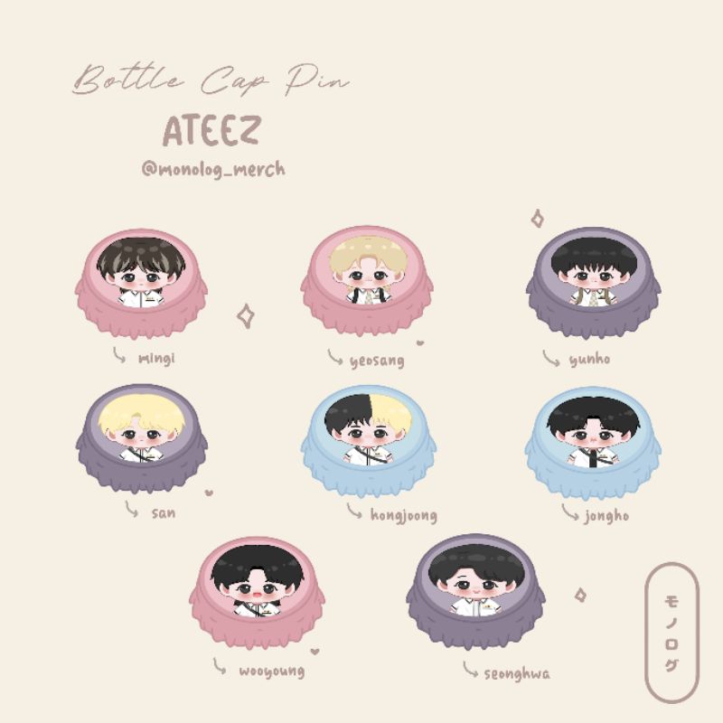 bottle cap pin ateez wanteez