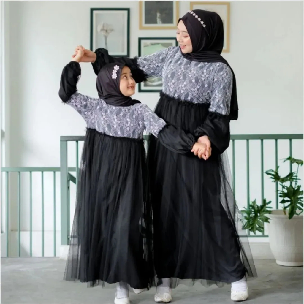 Faliha Dress Couple Matt satin velvet mix tile /gamis couple ibu anak perempuan / gamis couple 2025