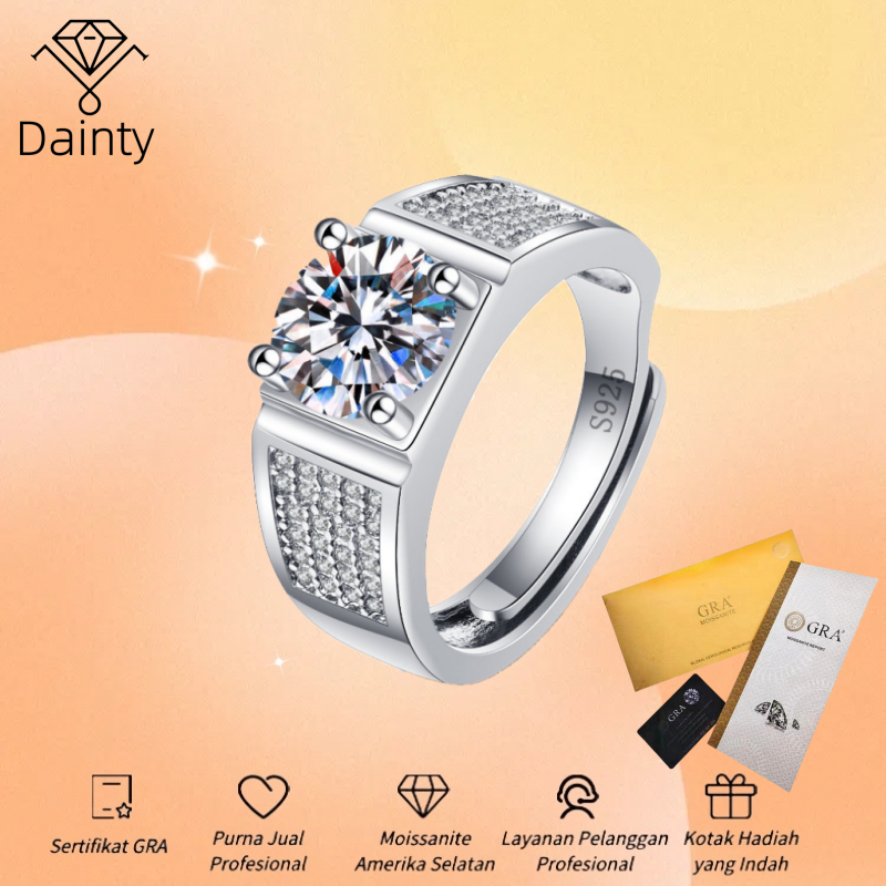 Cincin Cowok Keren Diamond Pria Cincin Moissanite Perak Lapis Anti Karat Emas Putih Sertifikat GRA