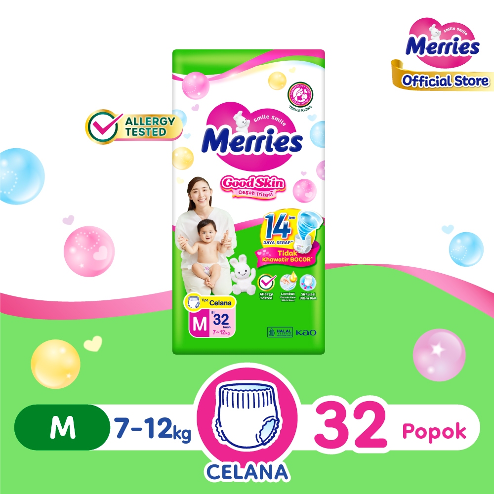 Merries Good Skin Pants Popok Perlengkapan Bayi M(7 - 12)kg Kurangi Risiko Alergi Pada Kulit Bayi Is
