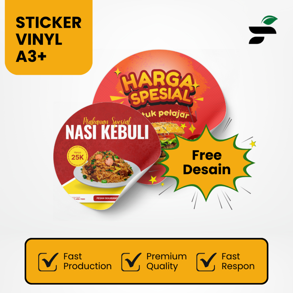 

buzz digital printing - Cetak Stiker Vinyl Glossy / Label Kemasan / Sticker Custom A3+ / Logo / Makanan / Minuman / Premium / Anti Air