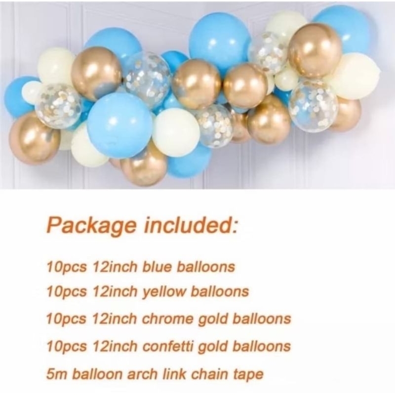 PAKET BALON SET MIX GOLD BIRU PUTIH