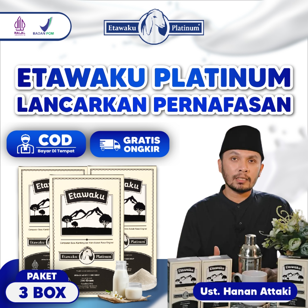 

3 BOX ETAWAKU PLATINUM SUSU ETAWA REDAKAN SESAK NAFAS DAN PERKUAT TULANG 200 gram