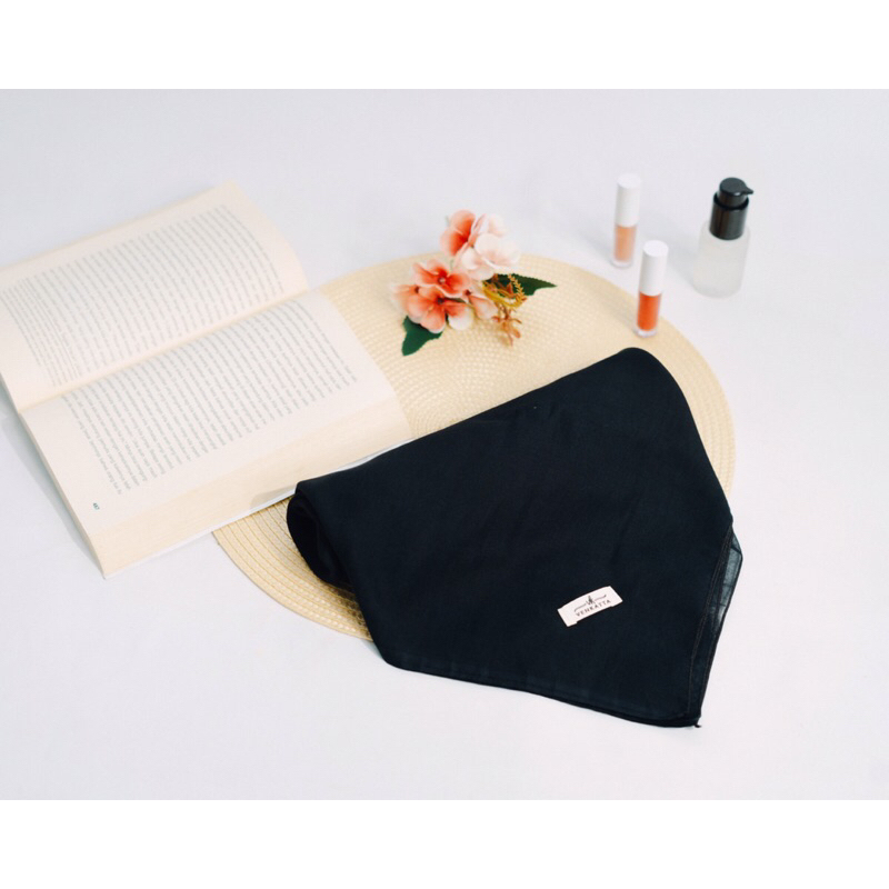 Venkatta - Paris Japan Ori BLACK - Jilbab Polos Segiempat Hitam