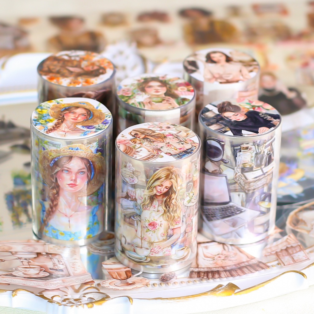

[Artopia] 1 Roll Sticker American Woman GB Wife Istri Vintage Garden Tea Time Bule Cewek Cantik