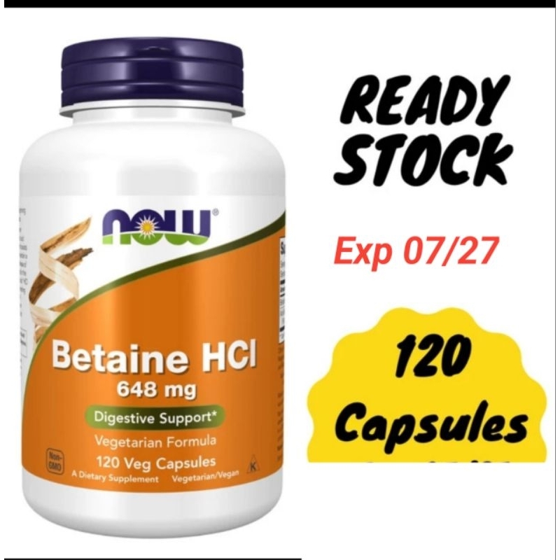 

100% original NOW Foods, Betaine HCL, 648 mg, 120 Veg Capsules