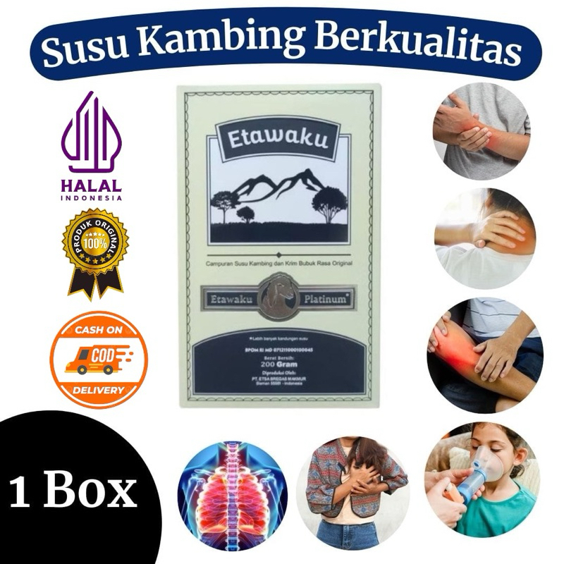 

(COD) 1 Box Susu Kambing Etawaku Platinum 200gr | Atasi Asma Sesak Nafas Bronchitis | Nyeri Sendi
