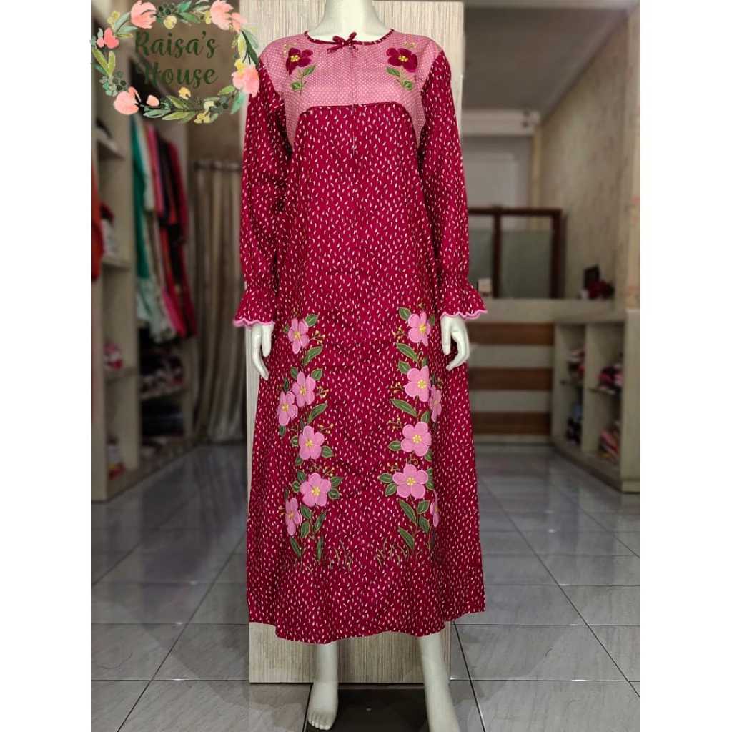 DASTER LONGDRESS BORDIR KHAS MALANG - LENGAN PANJANG | POLKA - MAROON