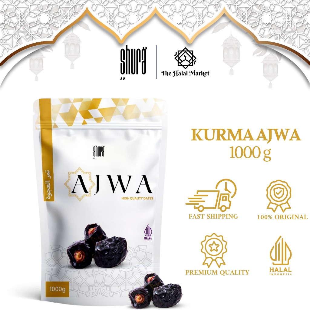 

Shura Kurma Ajwa Premium 1kg Kurma Nabi Kemasan Pouch High Quality 100% Asli Madinah
