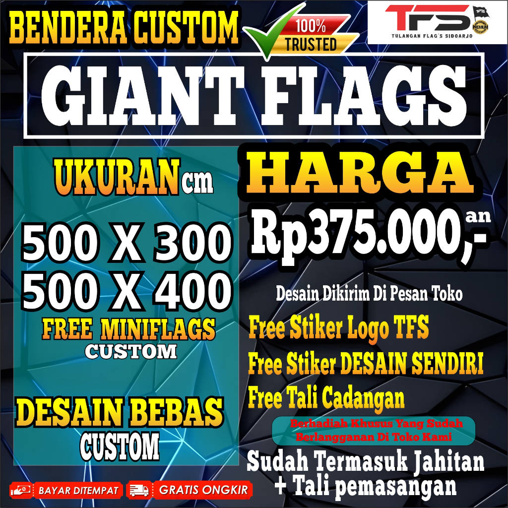 Bendera Raksasa Custom Ukuran 500x300 & 500x400 dengan Desain Bebas - Gratis Bendera Mini