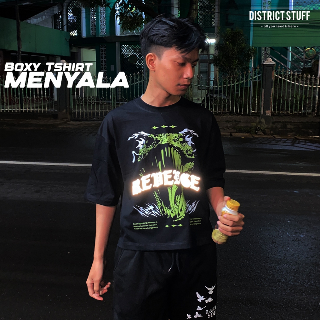 Kaos Boxy Reflektif Revenge Tshirt Boxy Menyala Dalam Gelap Pria Wanita Premium