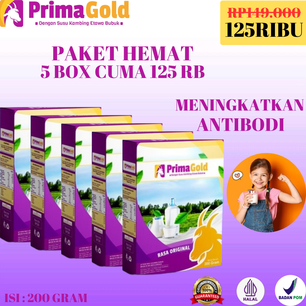 

5 BOX Primagold Paket Hemat Susu Kambing Etawa Atasi Imsonia Mengatasi Stress Meningkatkan Antobodi Imun Tubuh