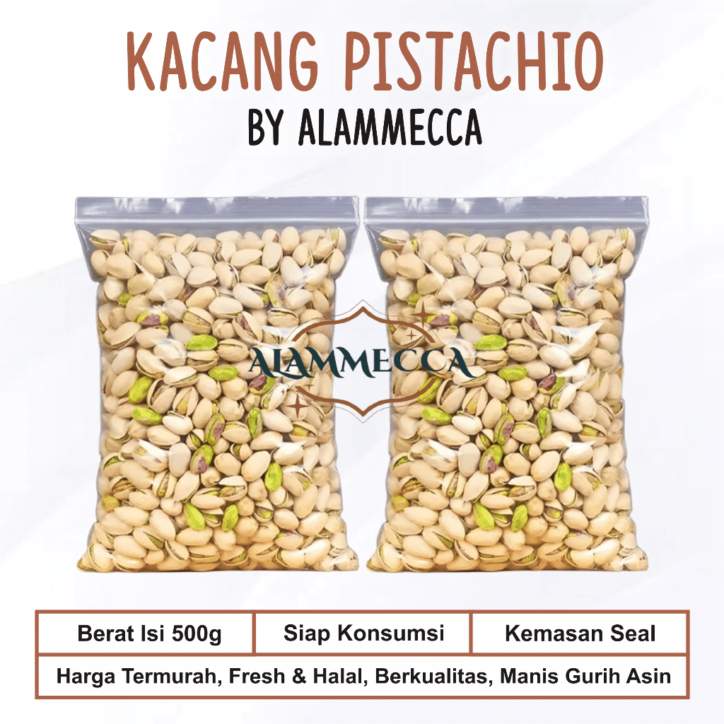 

Alammecca, Kacang Pistachio 500g, Kacang Fustuk Fresh Halal Berkualitas, Promo Ramadan