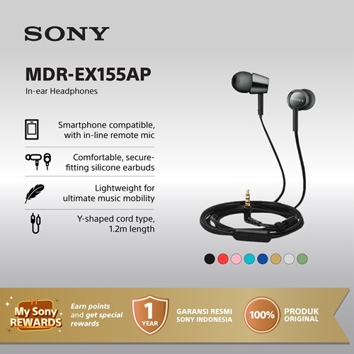 Earphone Sony MDR-EX155AP Handsfree Mass Model In-Ear - Black SONY  Headset Headphone Original