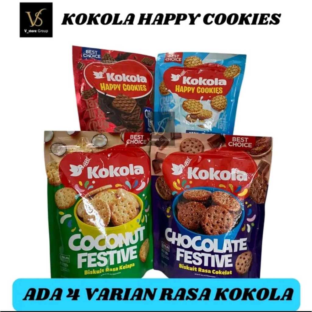 

(1PACK KOKOLA) KOKOLA HAPPY COOKIES POUCH/KOKOLA BISKUIT KEMASAN POUCH BESAR ADA 4 VARIAN RASA