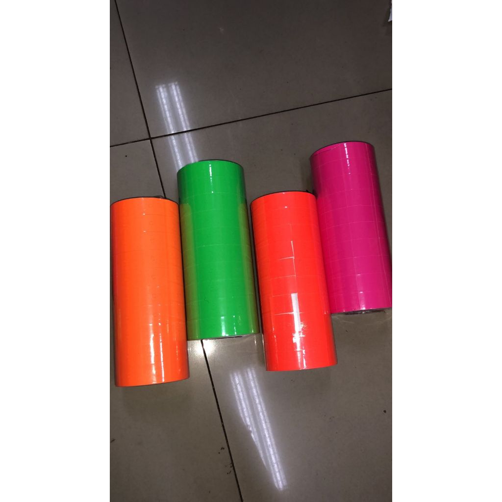 

price labeller 2 baris warna merek micro / origin label harga 2 line sticker warna ( kuning / oren / merah / hijau / pink)