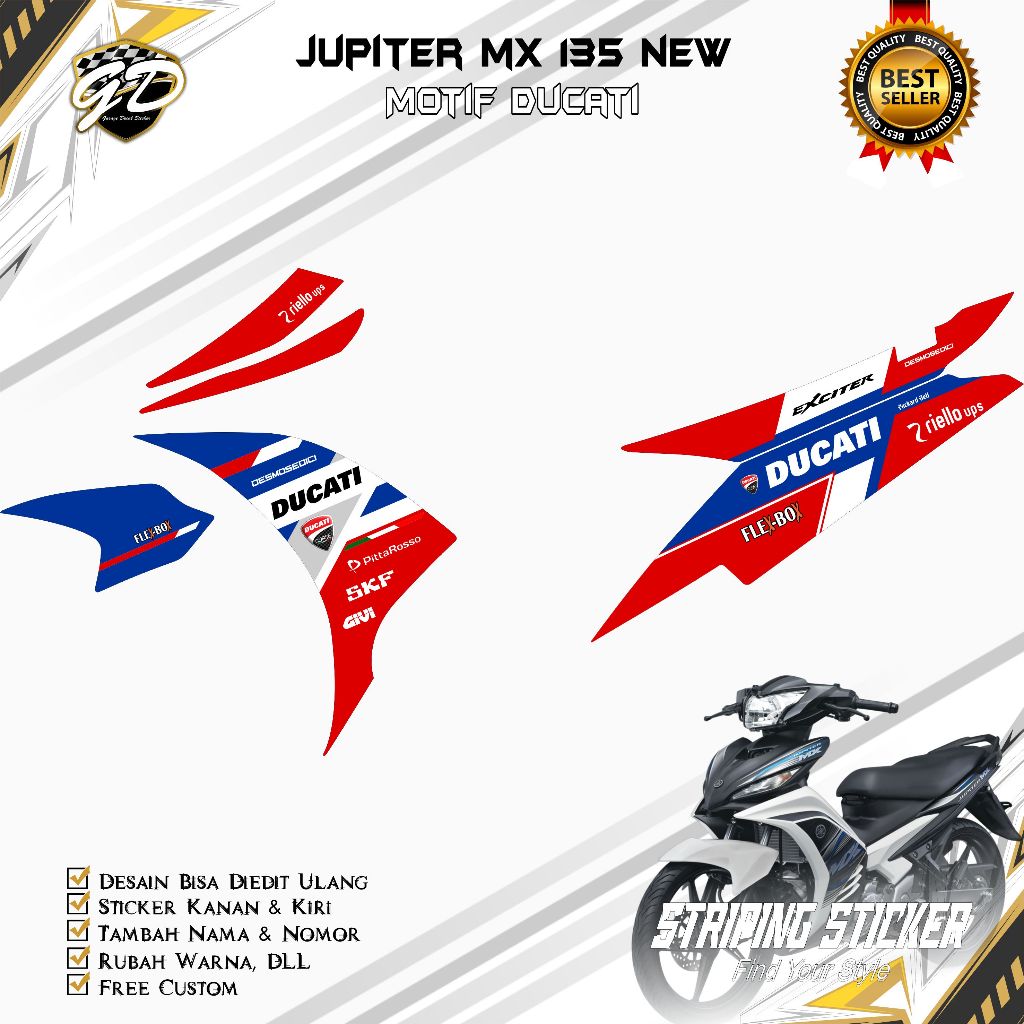 Striping Jupiter mx 135 Stiker Striping Jupiter MX new 135 Motif Ducati