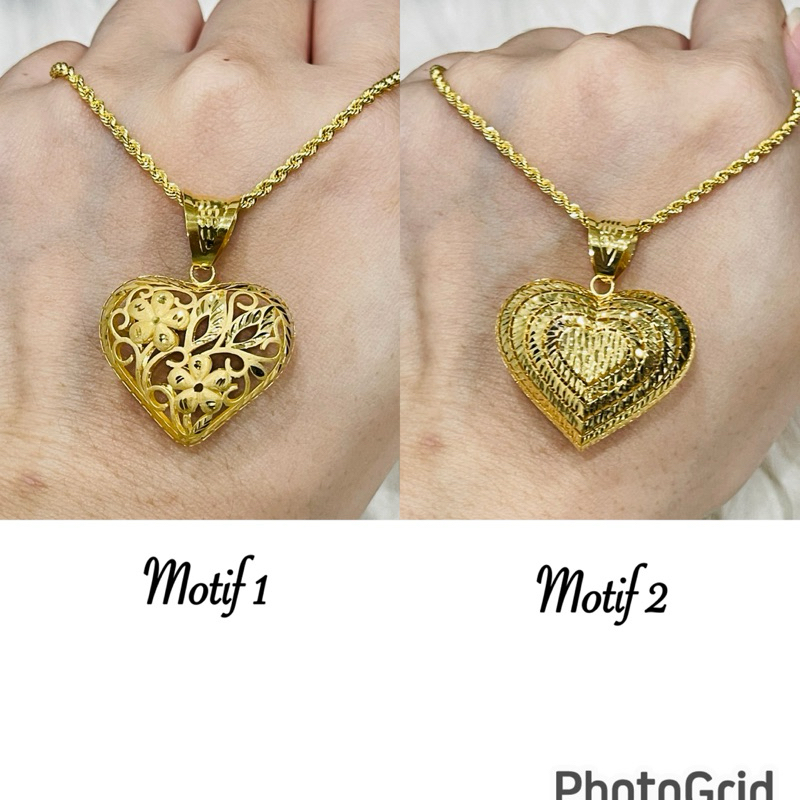 kalung with liontin love kerawang bunga cantik elegant emas asli kadar 700