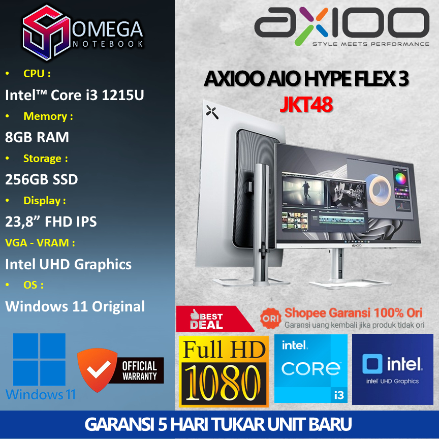 PC AXIOO AIO HYPE FLEX 3 Core i3 1215U 8GB 256GB 23,8" FHD Windows 11