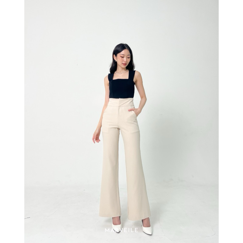 [ Marveile ] Orin Cutbray Highwaist Pants / Cutbray Flare Pants Wanita