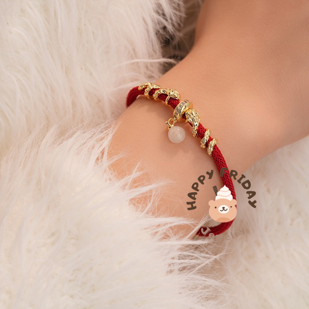 HF 1011 Gold Snake Bracelet Gelang Ular Emas Tali Merah Giok Putih Zircon Cina Tahun Ular Shio 2025