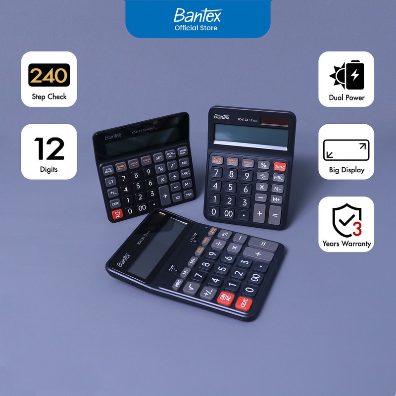 

Bantex Kalkulator Kantor 12 Digit Tampilan Besar Dual Power Garansi 3 Tahun BD412X