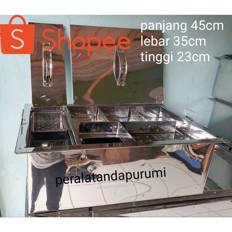 Dandang bakso prasmanan 45cm Sekat 4 | Tong Bakso Kotak 2 Kuah | Panci Bakso pentol 45cm